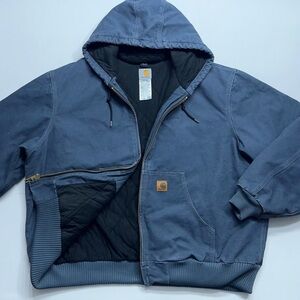 Carhartt J130 STM Hooded Jacket Mens 2XL Storm Blue Canvas Quilt Lined Insulated